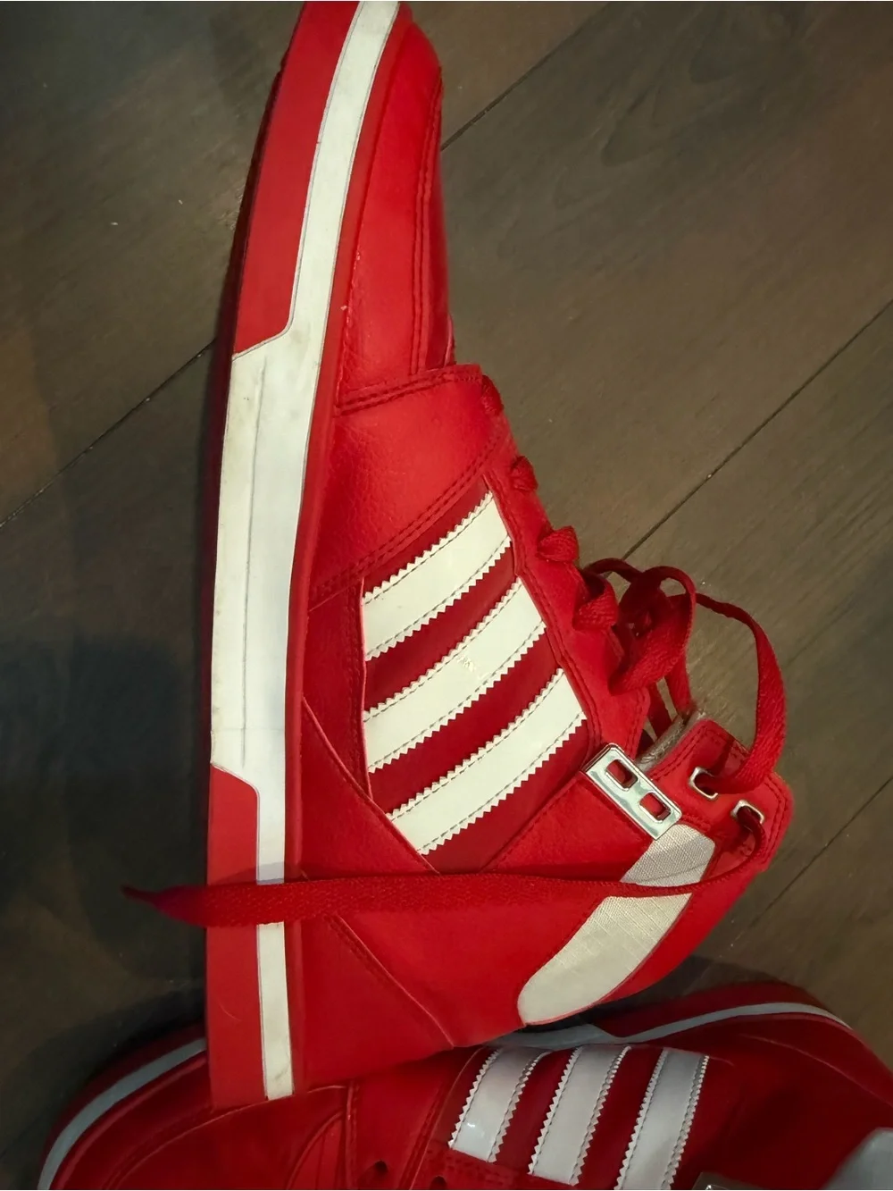 adidas Red and White High-Top Sneakers